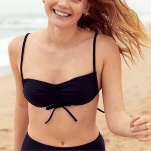 Aerie Ruched Front Strappy Bikini Top Black Size XXS